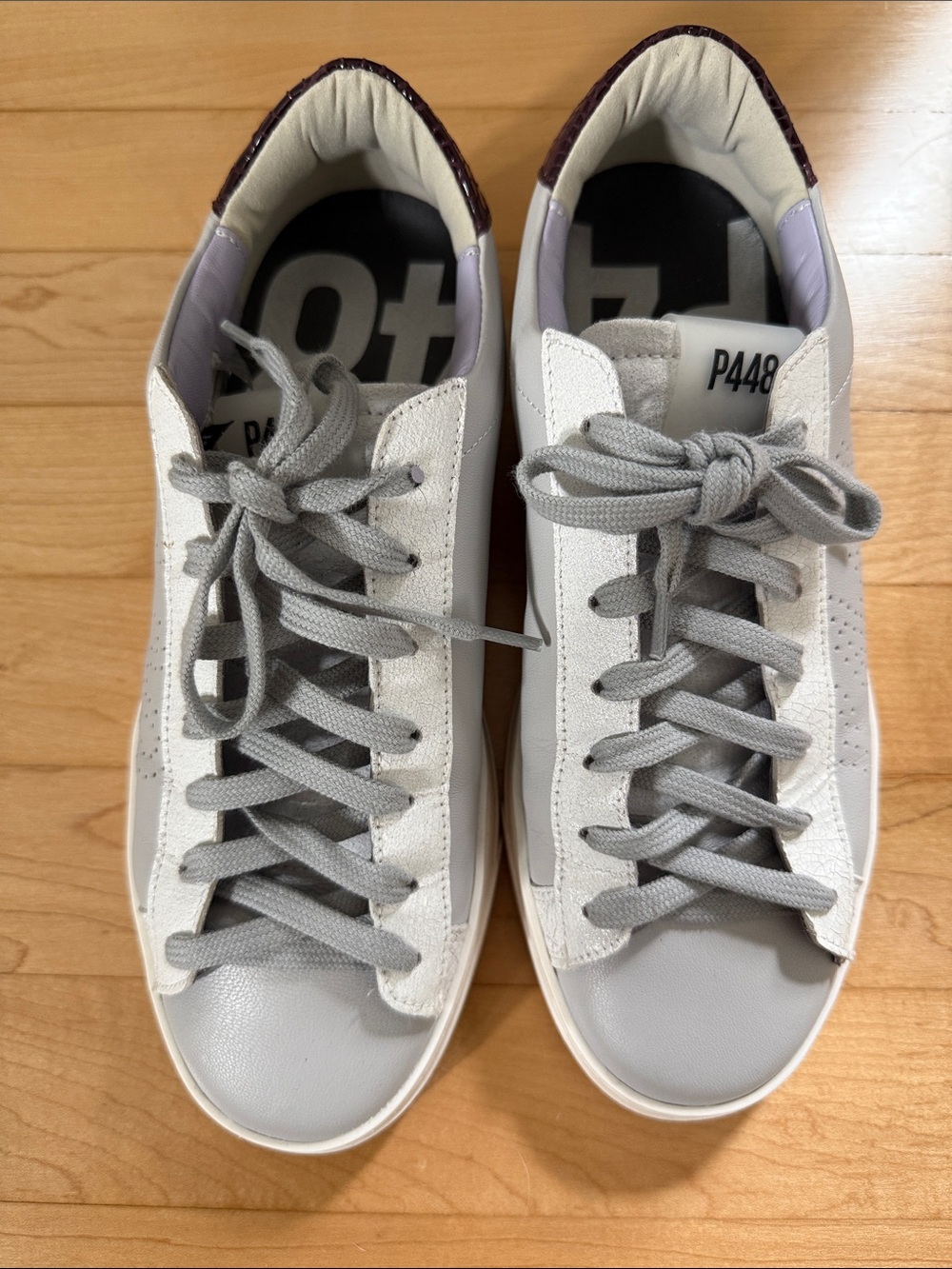 P448 Low-Top Sneakers in Light Gray and White Leather